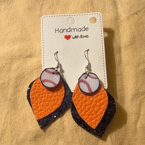 Handmade ⚾️ Baseball Spirit Earrings - Orange and Blue